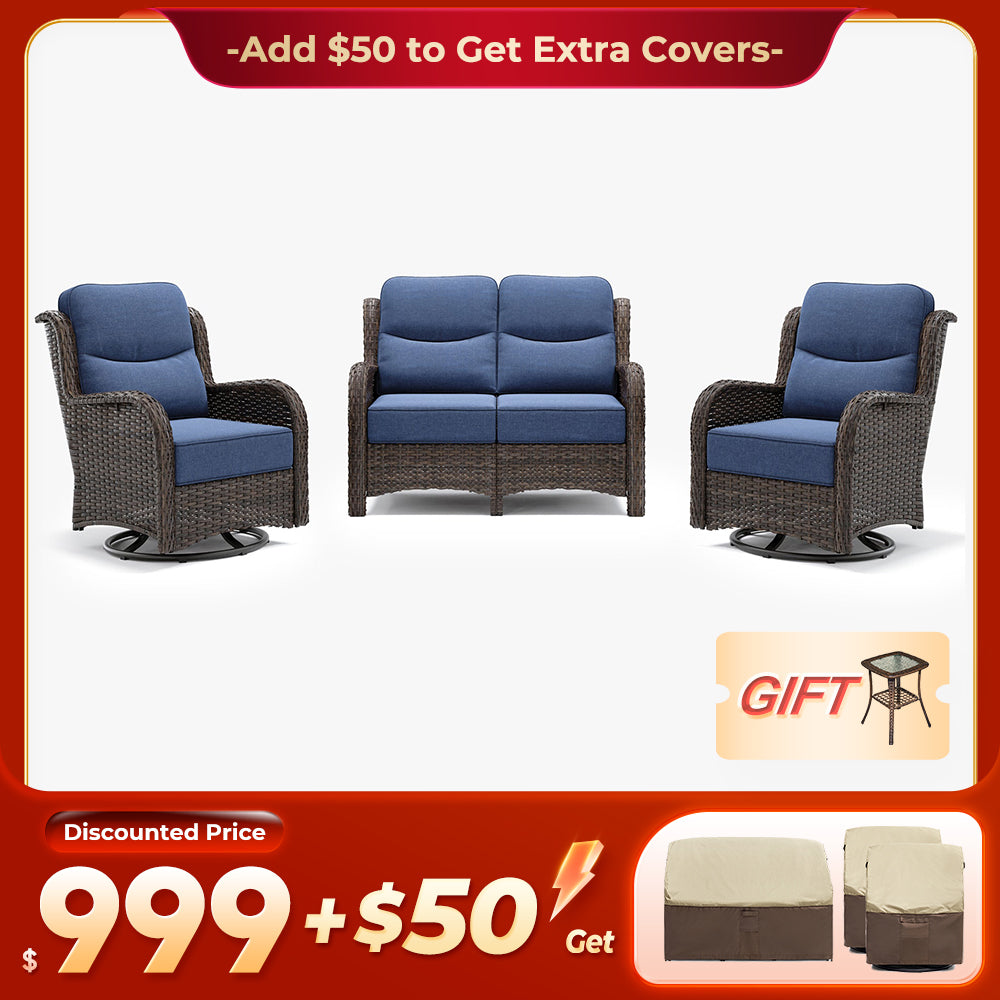 【Extra Covers: $50 More】Hawthorne 6 Piece Patio Rattan Loveseat Set With Extra All Weather Covers
