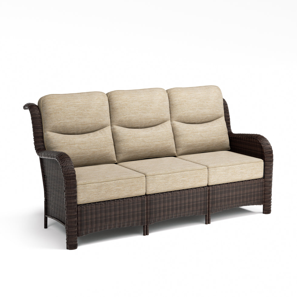 Ardenelle Luxury 3 Piece Patio Wicker Conversation Set With High Back 6-Inch Cushions For Deck