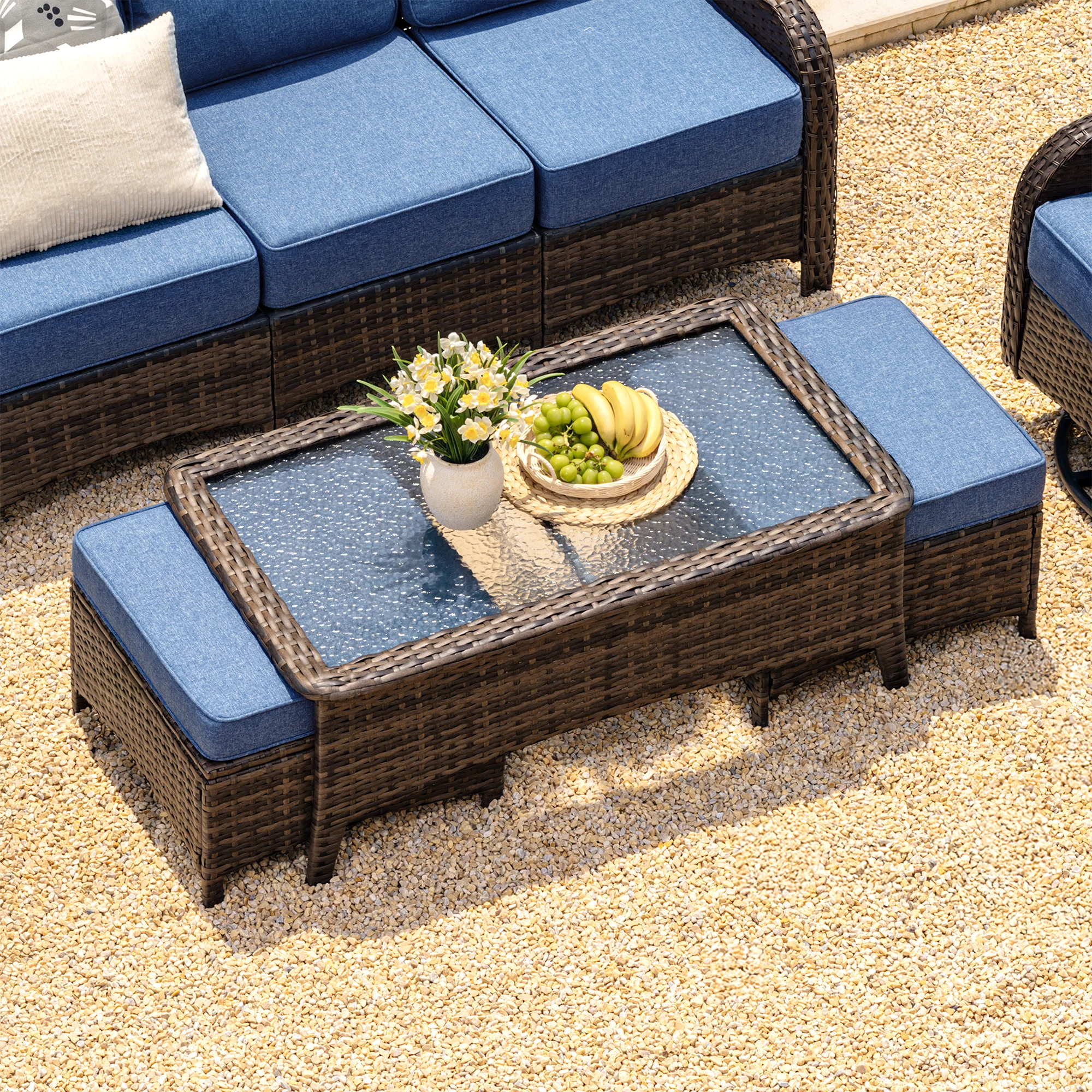 Outdoor Wicker Coffee Table With Tempered Glass