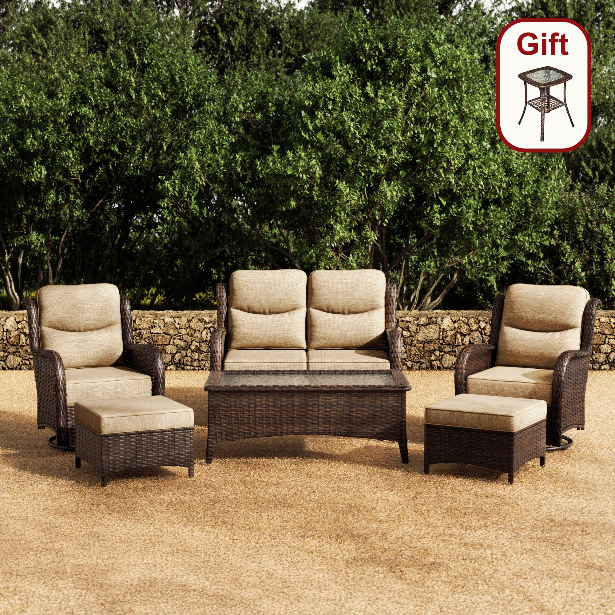 Hawthorne 6 Pieces Outdoor Wicker Loveseat Set With Ergonomic backrest Design & Comfort Cushions