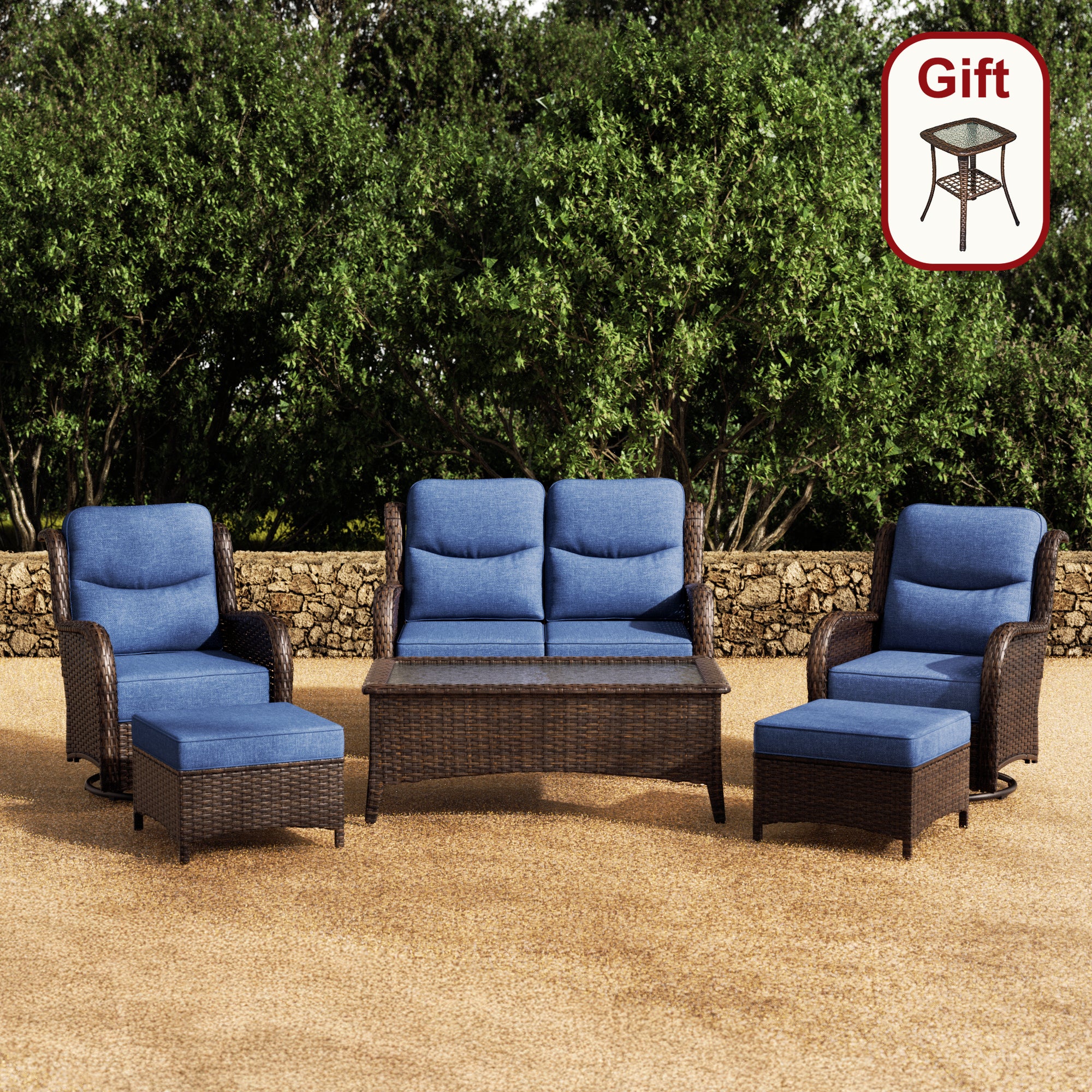 Hawthorne 6 Pieces Outdoor Wicker Loveseat Set With Ergonomic backrest Design & Comfort Cushions