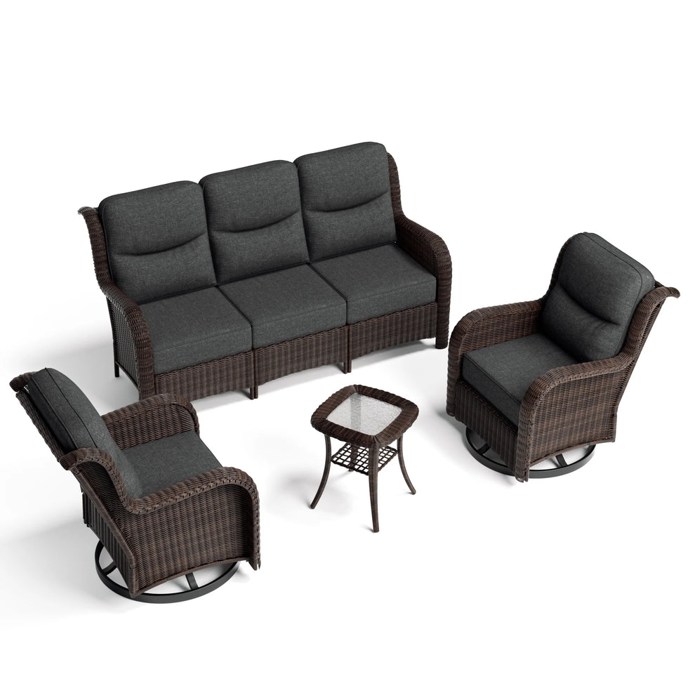 Ardenelle Luxury 5 Seater Patio Wicker Sofa Set With Side tables