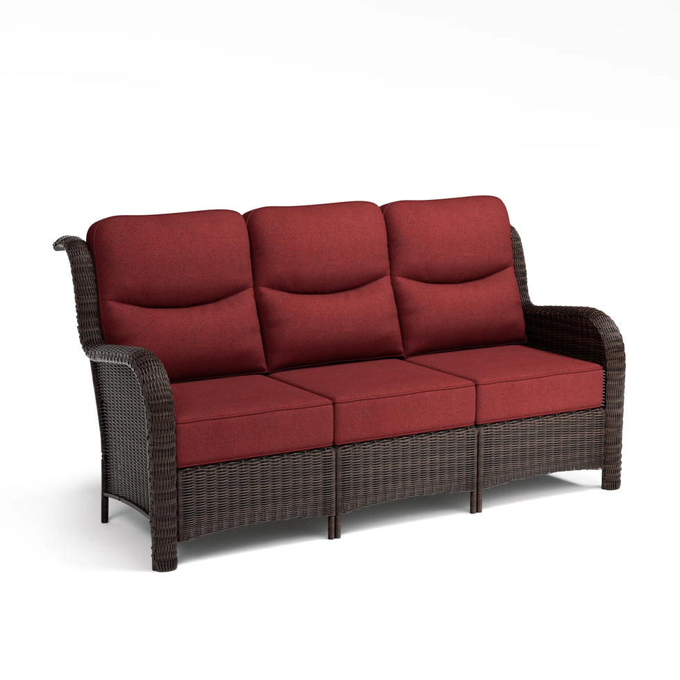 Ardenelle Luxury 3 Piece Patio Wicker Conversation Set With High Back 6-Inch Cushions For Deck