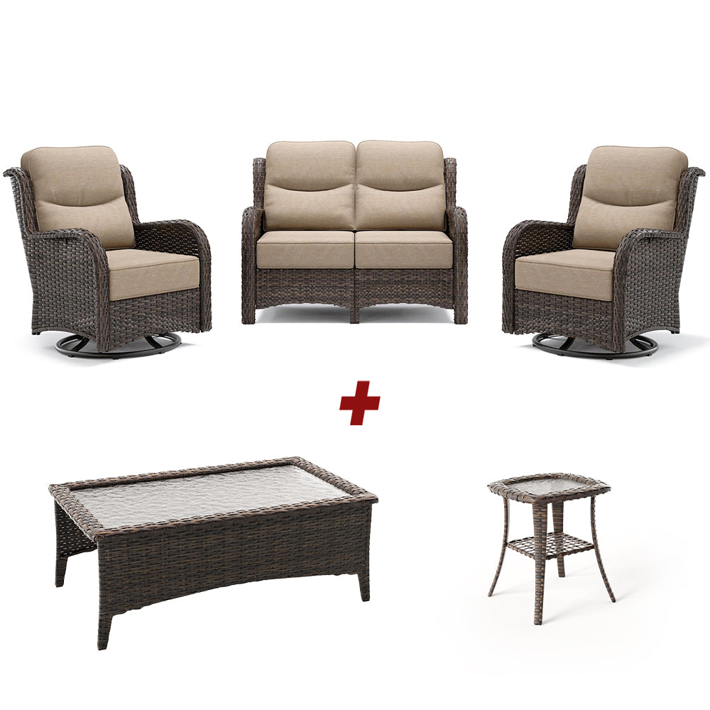 【Extra Coffee Table: $20 More】Hawthorne 4 Piece Patio Rattan Loveseat Set With Extra Coffee Table