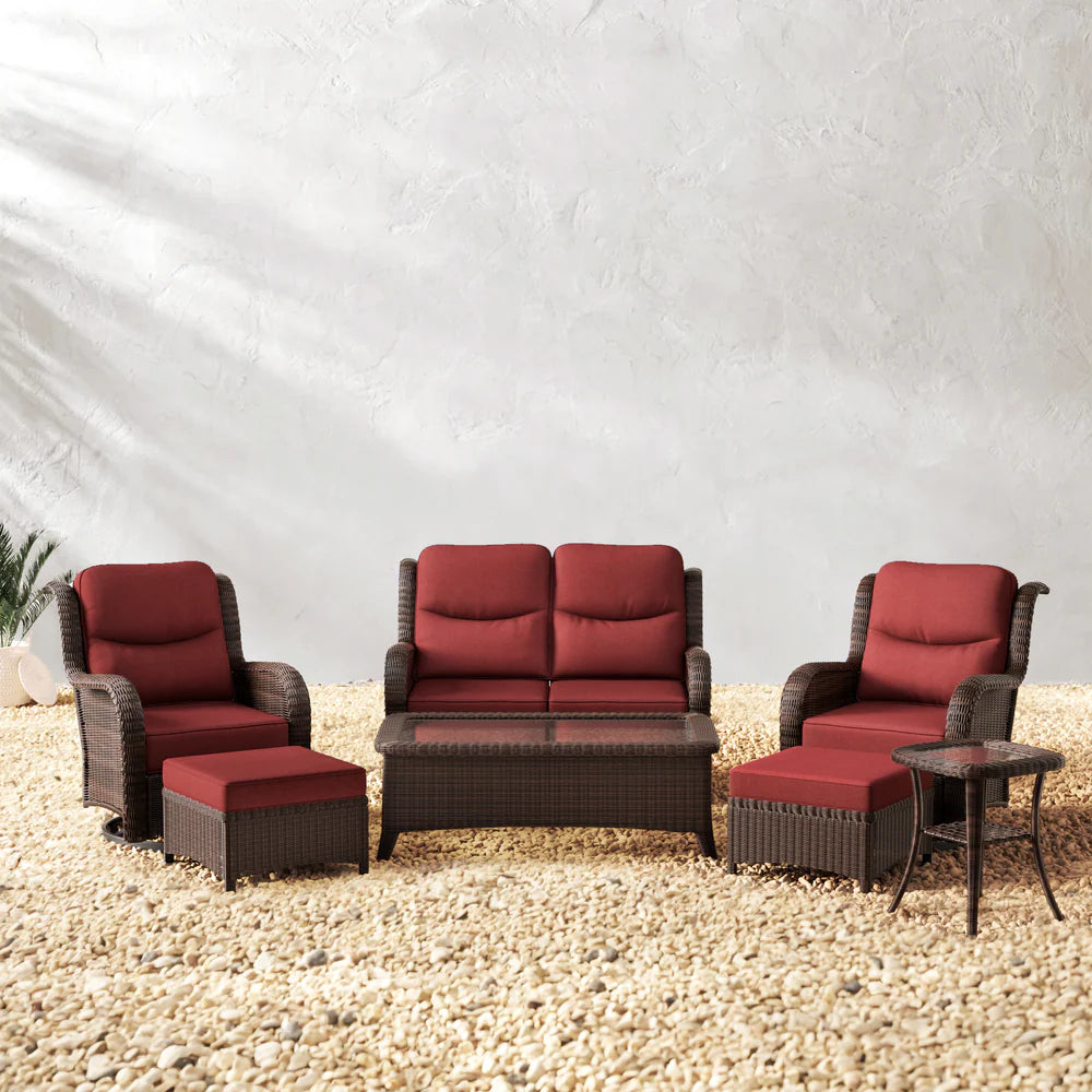 Ardenelle Patio Red Loveseat Set With Tables
