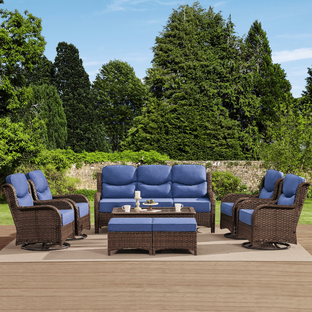 Hawthorne 9 Pieces All Weather Outdoor Wicker Sofa Set with Tables and Cushions for Backyard