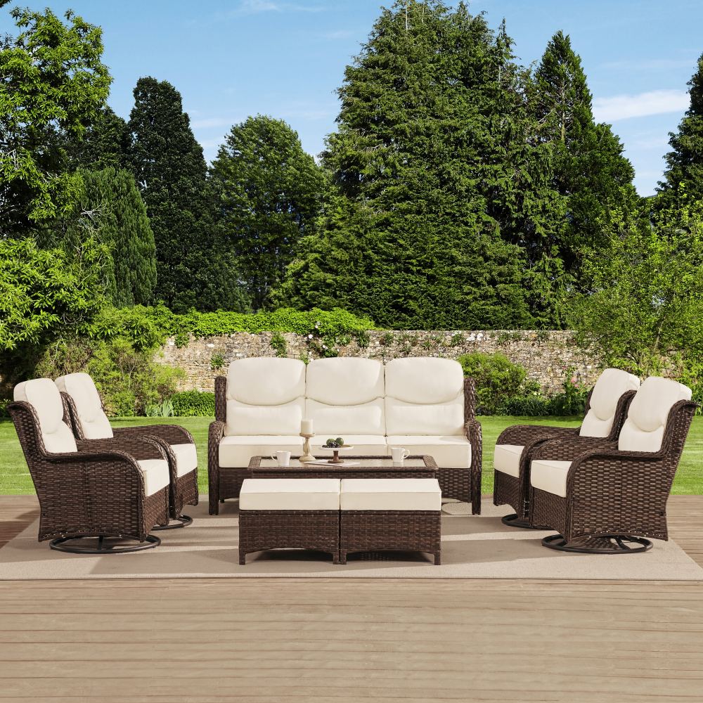 Hawthorne 9 Pieces All Weather Outdoor Wicker Sofa Set with Tables and Cushions for Backyard